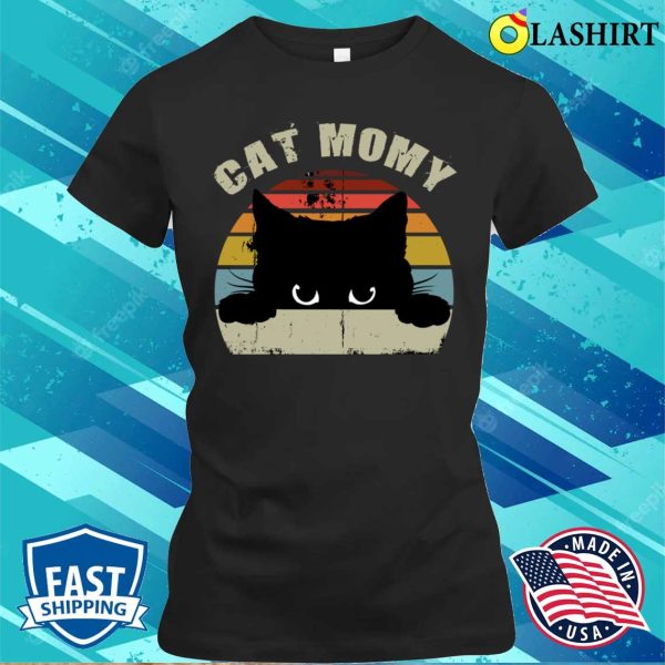 Cat Mommy Women Vintage Retro Black Cats Mom T-shirt