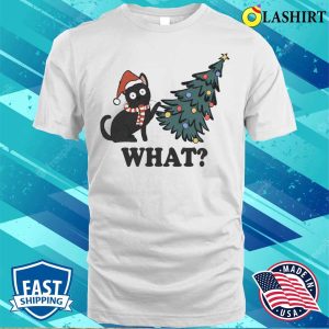 Cat Pushing Christmas Tree T-shirt