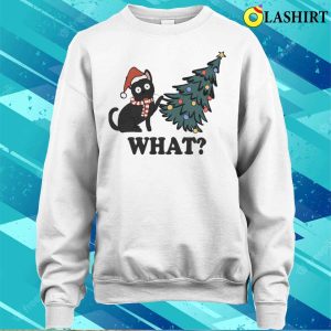 Cat Pushing Christmas Tree T shirt 4