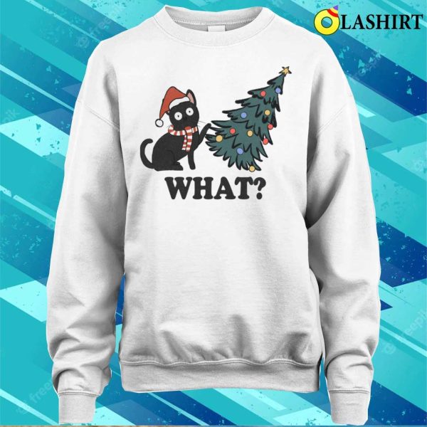 Cat Pushing Christmas Tree T-shirt