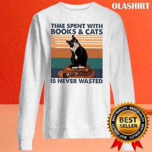 Cat Time Spent With Books And Cats Is Never Wasted Shirt 2