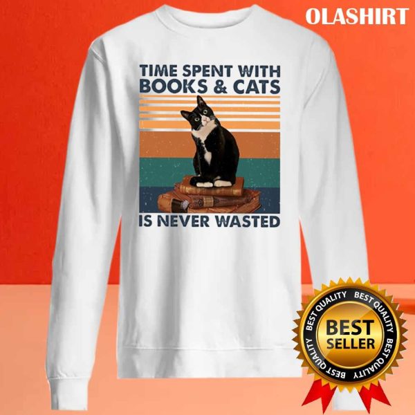 Cat Time Spent With Books And Cats Is Never Wasted Shirt