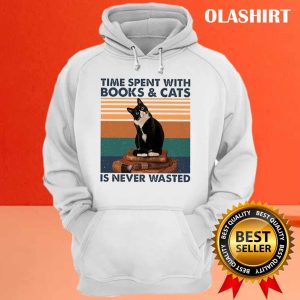 Cat Time Spent With Books And Cats Is Never Wasted Shirt 3