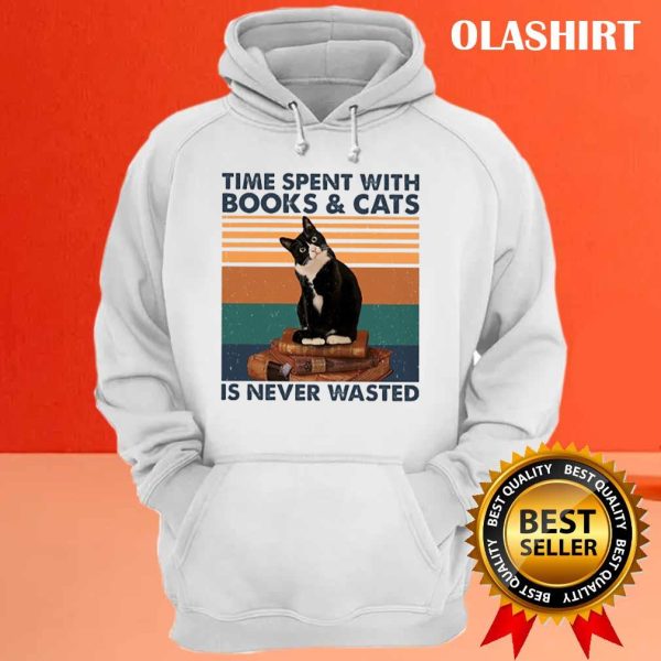 Cat Time Spent With Books And Cats Is Never Wasted Shirt