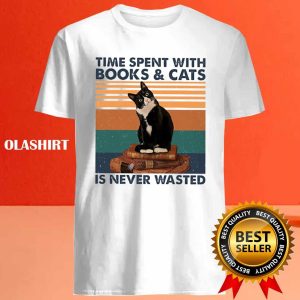 Cat Time Spent With Books And Cats Is Never Wasted Shirt 4