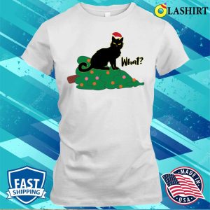 Christmas Cat T shirt Wicked Black Cat Knocks Over Xmas Tree 1