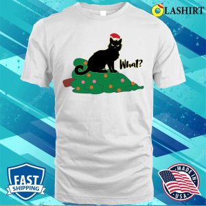 Christmas Cat T shirt Wicked Black Cat Knocks Over Xmas Tree 2