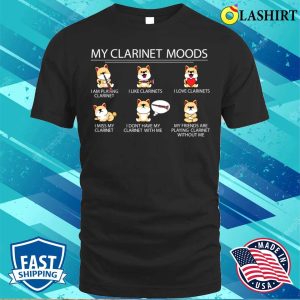 Clarinet Player Gift T-shirt, Clarinet Player Shiba Inu Dog Musician Gift Kids Clarinet T-shirt