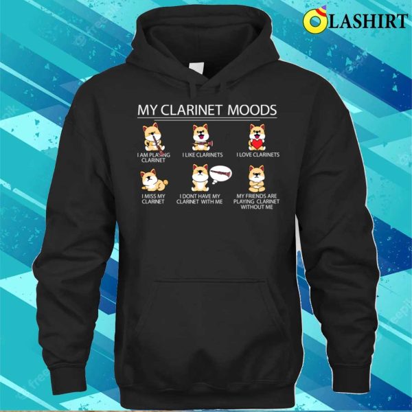 Clarinet Player Gift T-shirt, Clarinet Player Shiba Inu Dog Musician Gift Kids Clarinet T-shirt