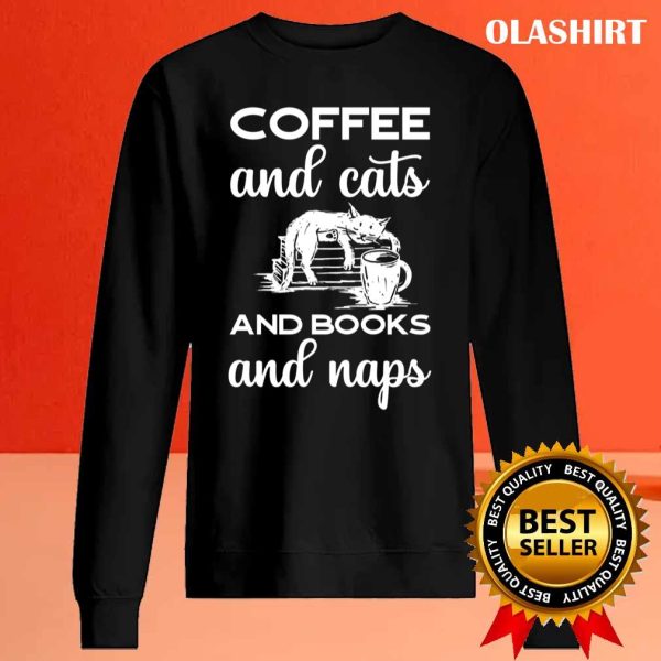 Coffee, Cats, Books, and Naps T-Shirt – Embracing the Cozy Essential