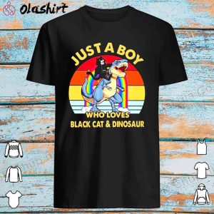 Discount Just A Boy Who Loves Black Cat And Dinosaur Vintage Shirt 1