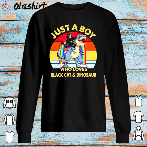 Discount Just A Boy Who Loves Black Cat And Dinosaur Vintage Shirt