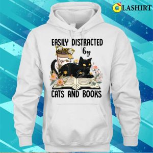 Easily Distracted By Cats And Books Reading 2023 Flower Cat Book Lover T shirt 3