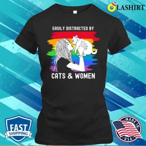 Easily Distracted By Cats And Women Lesbin Pride T shirt 2