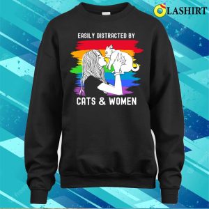 Easily Distracted By Cats And Women Lesbin Pride T shirt 4