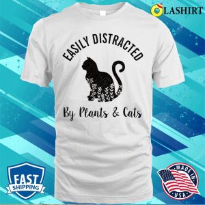 Easily Distracted By Plants Cats Botanical Floral Cute Cat T shirt 2