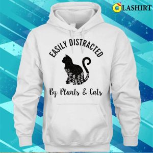 Easily Distracted By Plants Cats Botanical Floral Cute Cat T shirt 3