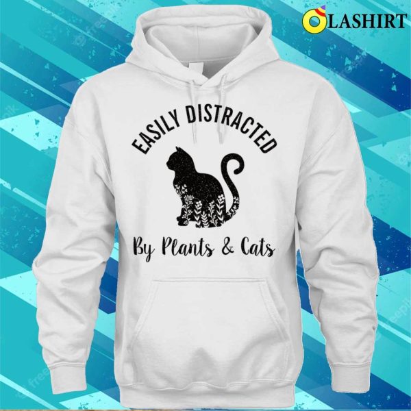 Easily Distracted By Plants Cats Botanical Floral Cute Cat T-shirt