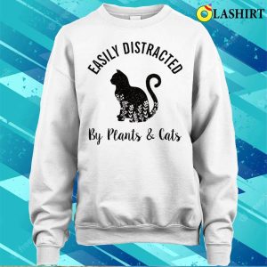 Easily Distracted By Plants Cats Botanical Floral Cute Cat T shirt 4