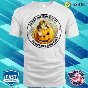 Easily Distracted By Pumpkins And Cats Halloween Shirt 2