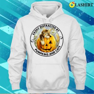 Easily Distracted By Pumpkins And Cats Halloween Shirt 3