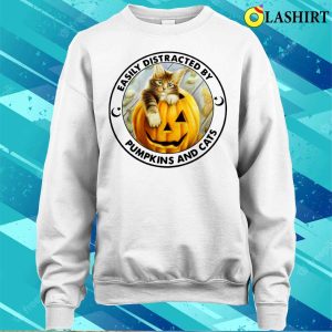 Easily Distracted By Pumpkins And Cats Halloween Shirt 4