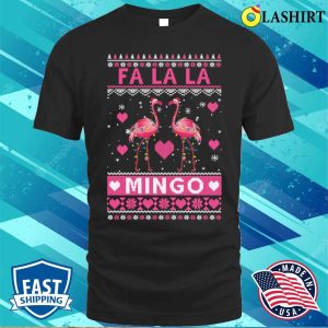 Fa La La La Mingo Flamingo Santa Pink Ugly Christmas Shirt 1