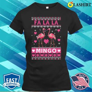 Fa La La La Mingo Flamingo Santa Pink Ugly Christmas Shirt 2