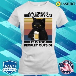 Funny Cat-shirt, Beer And My Cat, Escaping The Too Peopley Outside