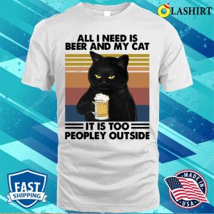 Funny Cat shirt Beer And My Cat Escaping The Too Peopley Outside 2