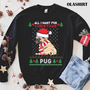 Funny Dog Lovers Cute Pug Santa Hat Ugly Christmaser Fun T-shirt