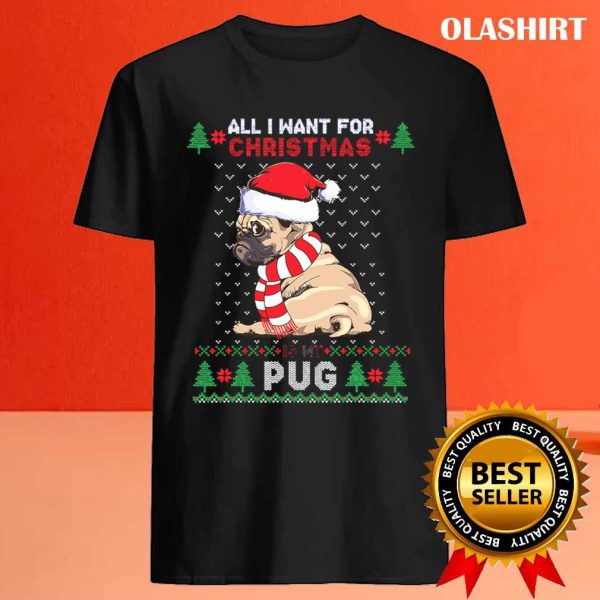 Funny Dog Lovers Cute Pug Santa Hat Ugly Christmaser Fun T-shirt