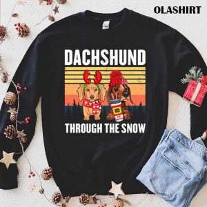 Funny Merry Christmas Dachshund Dog Through The Snow T shirt 1