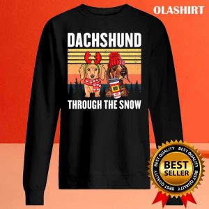 Funny Merry Christmas Dachshund Dog Through The Snow T shirt 2