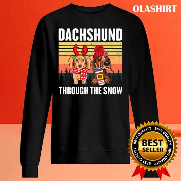 Funny Merry Christmas Dachshund Dog Through The Snow T-shirt