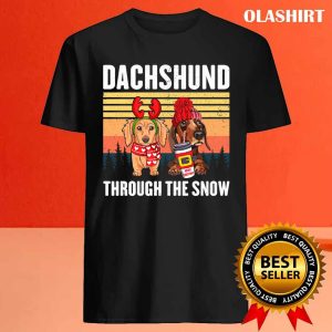 Funny Merry Christmas Dachshund Dog Through The Snow T shirt 4