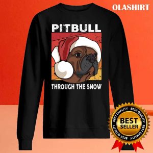 Funny Merry Christmas Pit Bull Dog Through The Snow Pitbull Lover T shirt 2