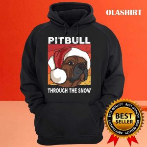 Funny Merry Christmas Pit Bull Dog Through The Snow Pitbull Lover T shirt 3