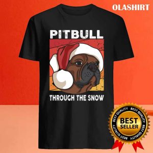 Funny Merry Christmas Pit Bull Dog Through The Snow Pitbull Lover T shirt 4