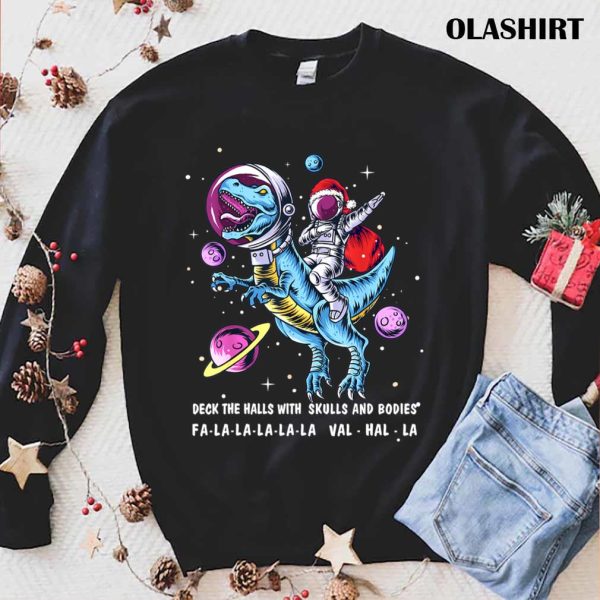 Funny Santa Claus Astronaut Christmas Riding Dinosaur T-rex T-shirt