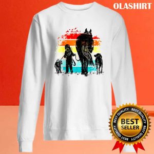 Funny Vintage Girl With Dogs And Horse Funny Horseback Riding T shirt 2