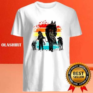 Funny Vintage Girl With Dogs And Horse Funny Horseback Riding T shirt 4