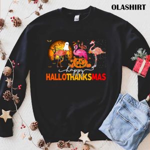 Happy Hallothanksmas Flamingo Thanksgiving Christmas T-shirt