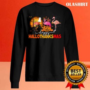 Happy Hallothanksmas Flamingo Thanksgiving Christmas T shirt 2