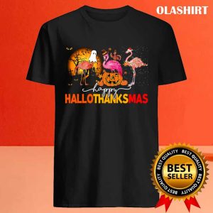 Happy Hallothanksmas Flamingo Thanksgiving Christmas T shirt 4