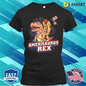 Hotdog T Rex Dinosaur 4th Of July Amerisaurus Funny Gifts T shirt 2