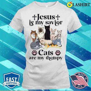 Jesus Is My Savior Cats Are My Therapy Shirt Jesus Is My Savior Cats Are My Therapy Shirt 1