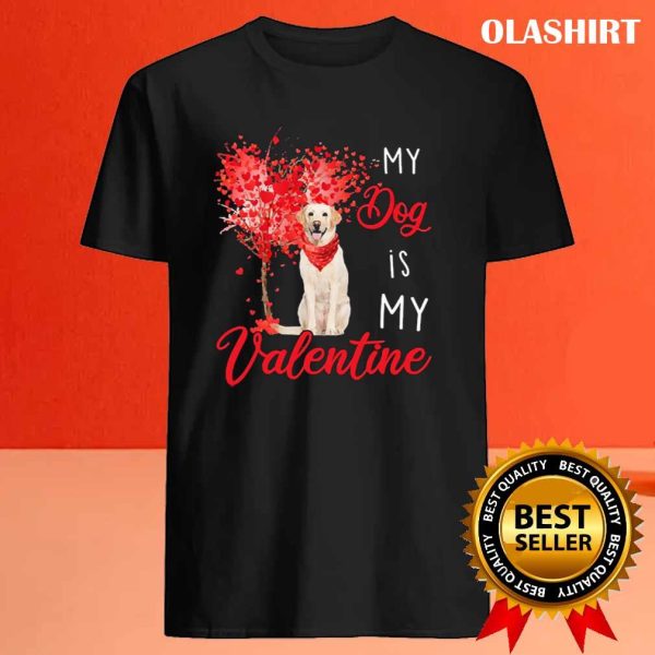 Labrador Dog Heart Tree My Dog Is My Valentine Yellow Labrador T-shirt