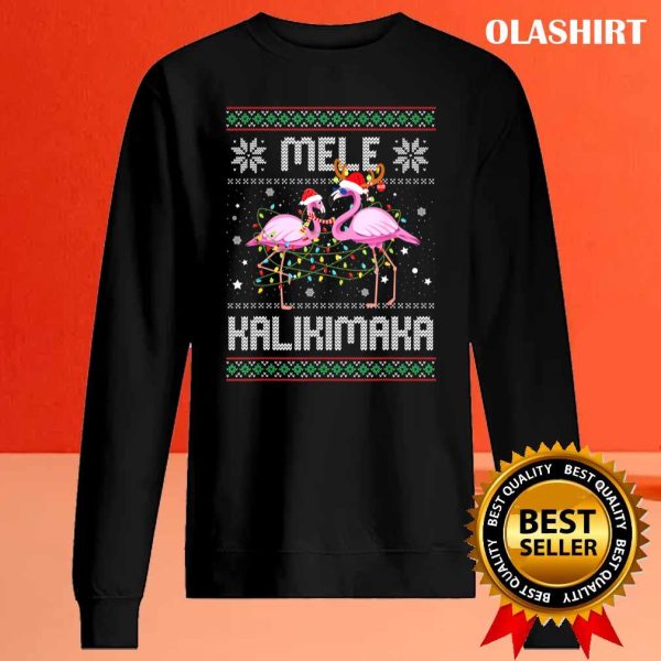 Mele Kalikimaka Merry Christmas Flamingo Hawaiian Santa T-shirt