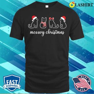 Meowy Christmas White Cats Santa T shirt Meowy Christmas White Cats Santa Christmas T shirt 1